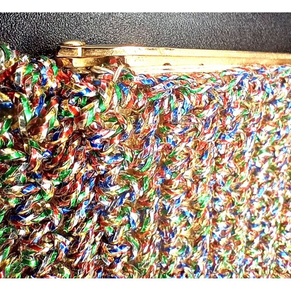 Evening Bag Rainbow Woven Walborg Hong Kong Brass Chain Vintage 60s Clutch Purse - Picture 15 of 16